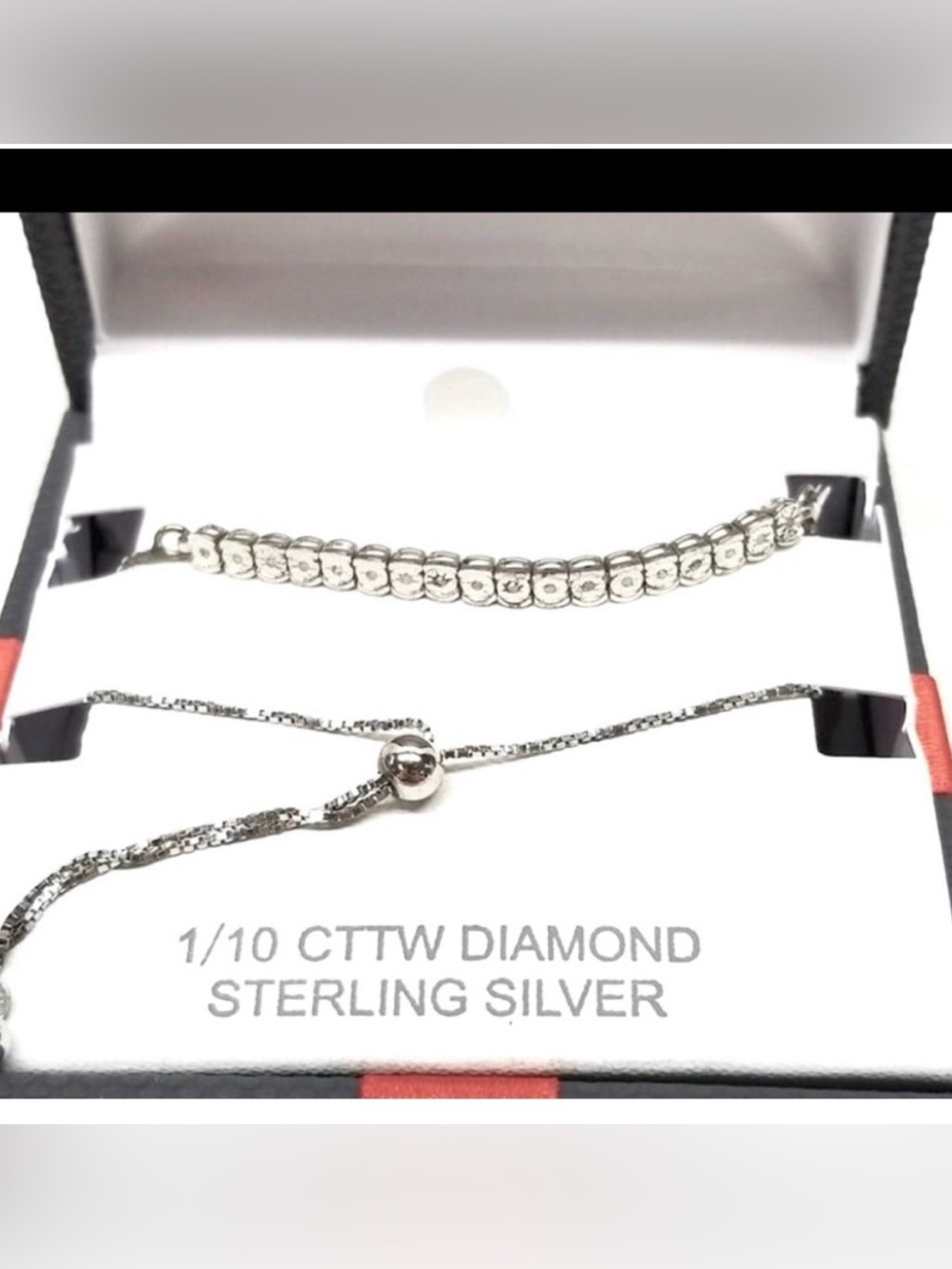 💎 Sterling Silver 1/10 carat genuine diamond adjustable Lariat Tennis Bracelet